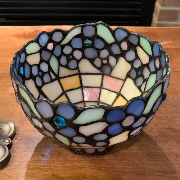 PartyLite Hydrangea Tiffany Style Stained Glass 2 Pc Tea Light Candle Holder - Picture 8 of 12